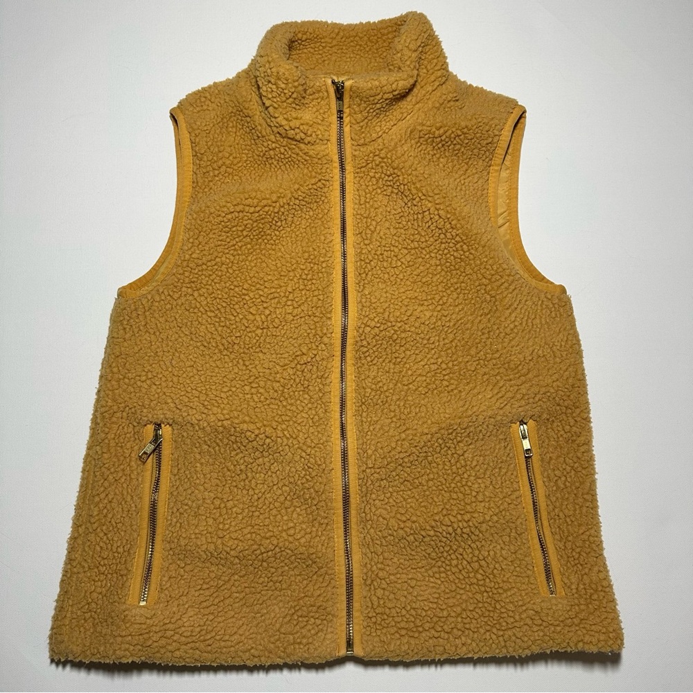 J. Crew Factory Teddy-Bear Fleece Zip-Up Vest, Cozy Layering - Womens Small